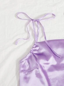 Áo hai dây Bất đối xứng Thắt nút màu trơn Gợi cảm - Màu Lilac Tím - Xem 4