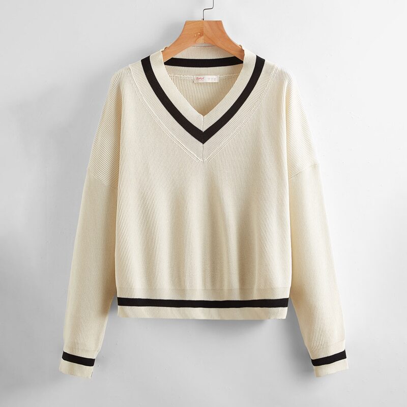 

Contrast Binding Sweater, Beige