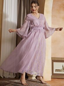 Modelyn Plus Geo Print Tie Back A-line Dress - Mauve Purple - View 1