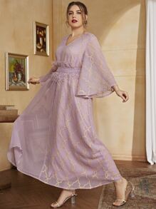 Modelyn Plus Geo Print Tie Back A-line Dress - Mauve Purple - View 5