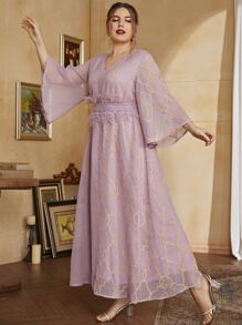 Modelyn Plus Geo Print Tie Back A-line Dress - Mauve Purple - View 6