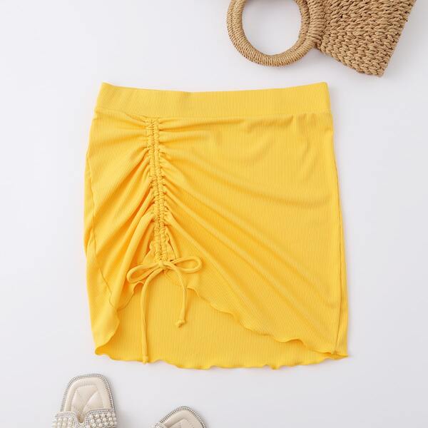 

Rib Drawstring Front Beach Skirt, Yellow