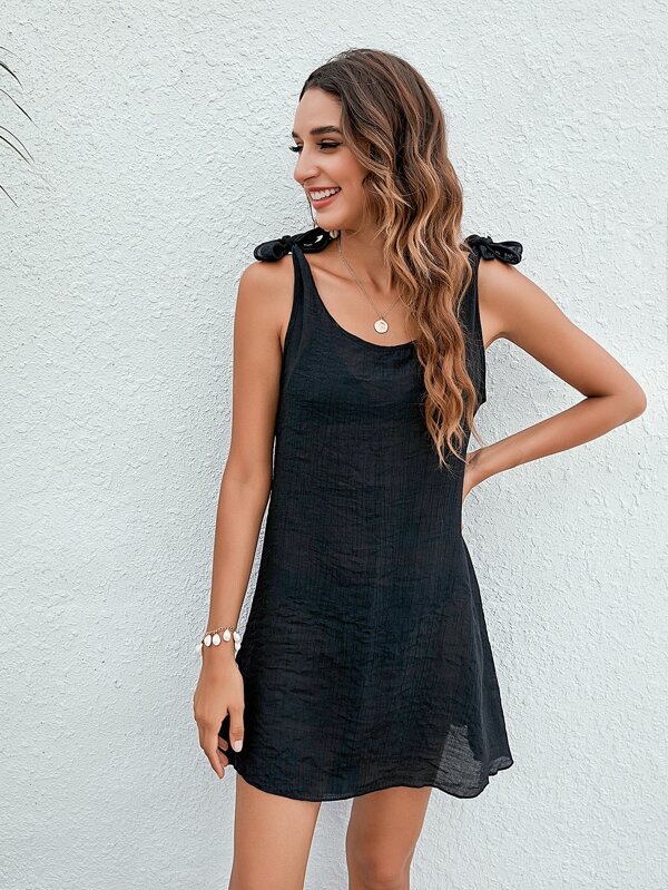 Solid Tie Shoulder Cover Up Dress SHEIN USA