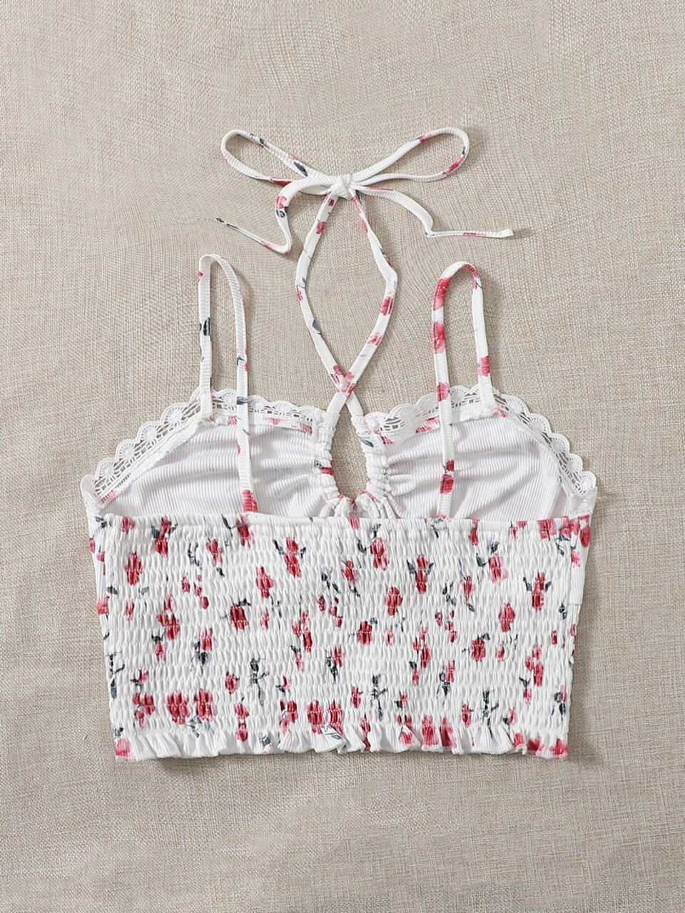 Allover Floral Contrast Lace Crop Cami Top