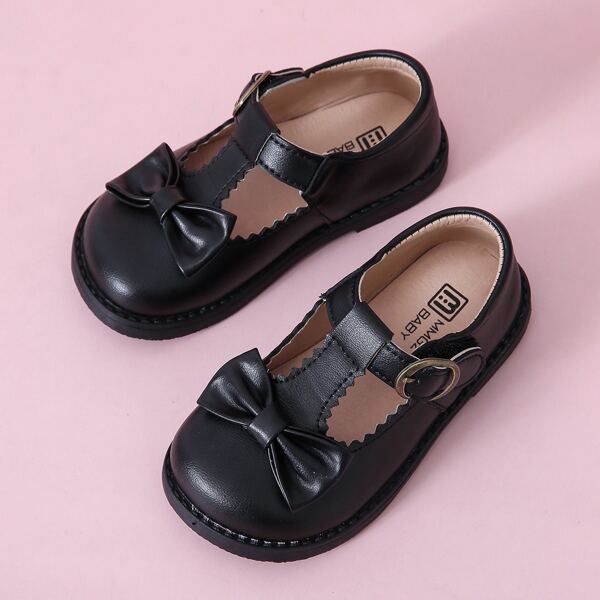 

Toddler Girls Bow Decor T Strap Flats, Black