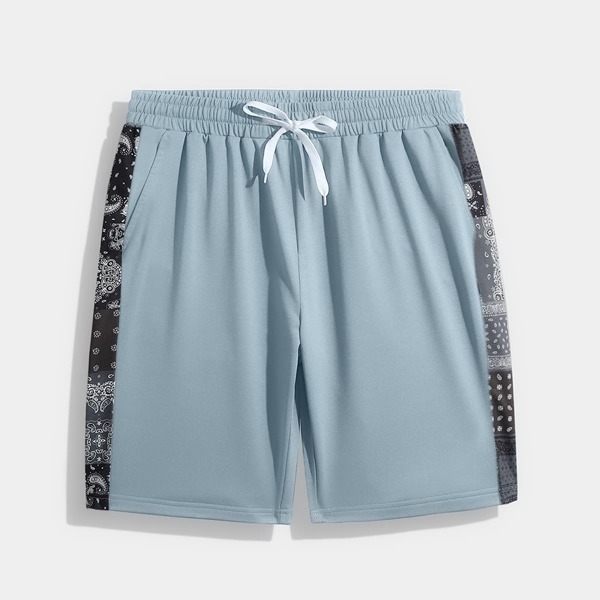

Men Contrast Paisley Print Drawstring Shorts, Dusty blue