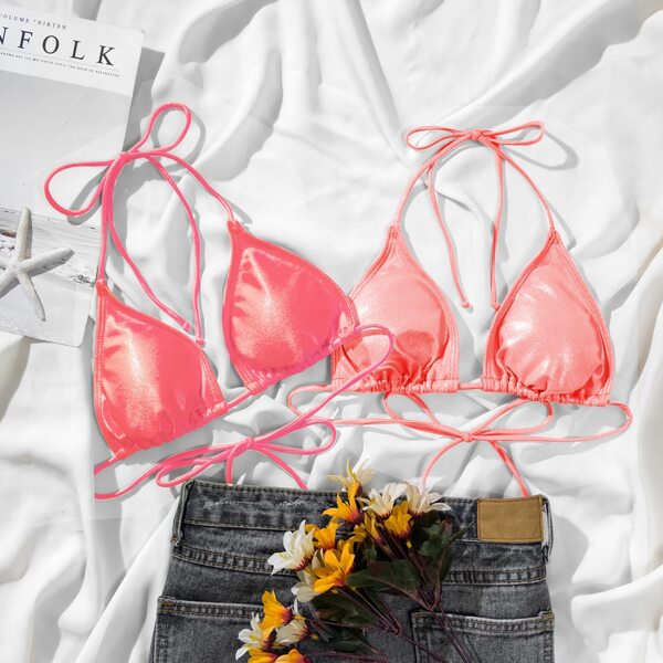 

2pack Metallic Triangle Bikini Top, Multicolor