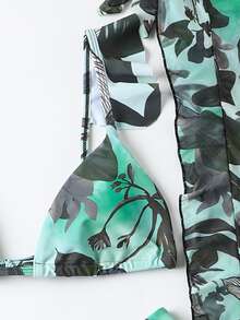 3packs Tropical Ruffle Bikini Set & Beach Skirt - Multicolor - View 3