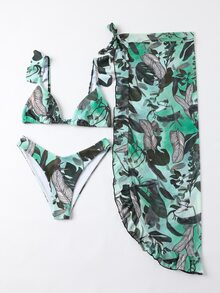 3packs Tropical Ruffle Bikini Set & Beach Skirt - Multicolor - View 8