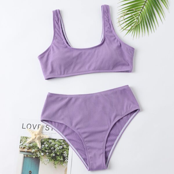 

Rib Square Neck Bikini Swimsuit, Lilac purple