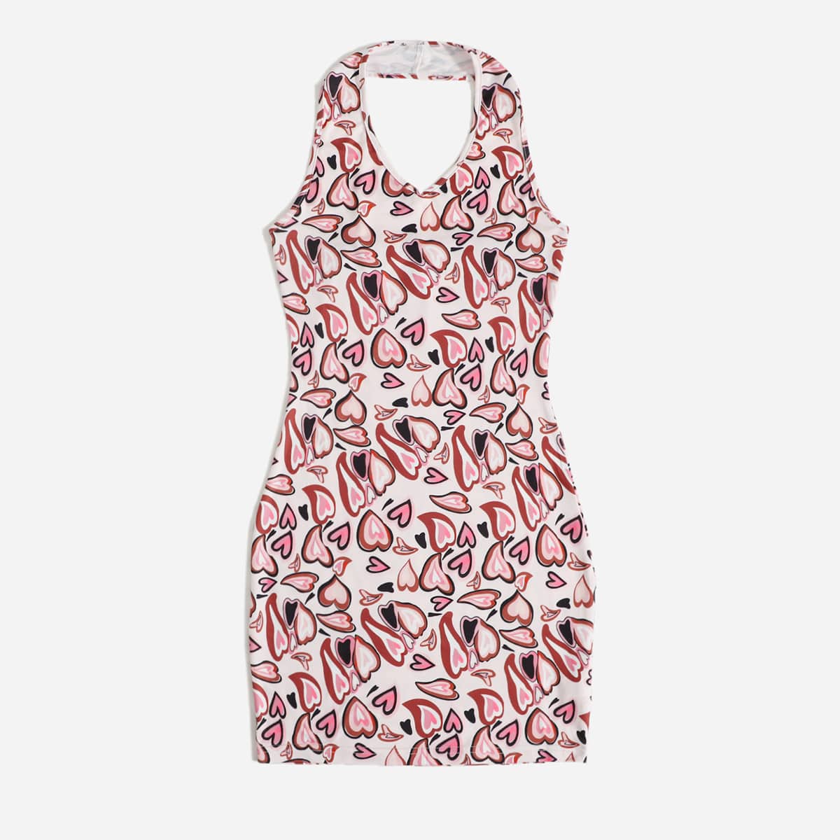 

Heart Graphic Halter Dress, Multicolor