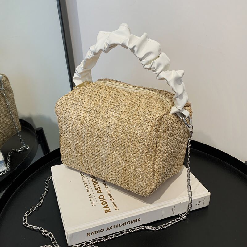 

Ruched Handle Straw Bag, Khaki