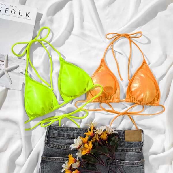

2pack Metallic Triangle Bikini Top, Multicolor