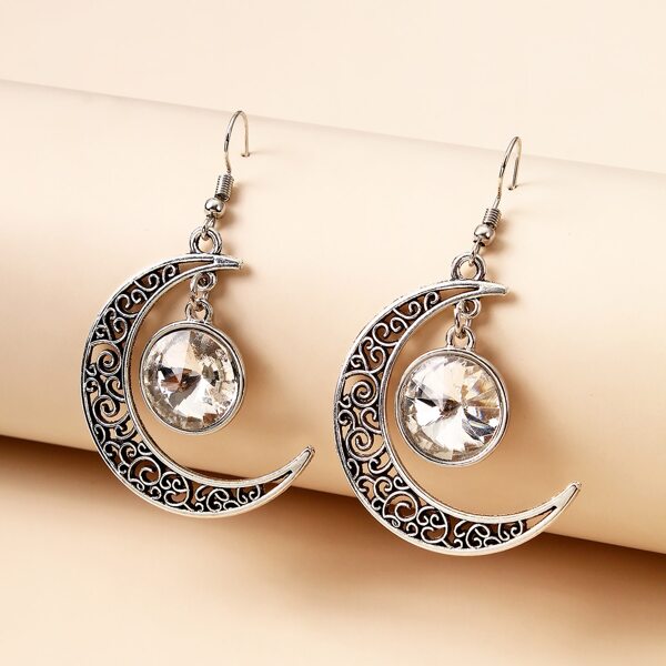 

Hollow Out Moon Drop Earrings, Silver