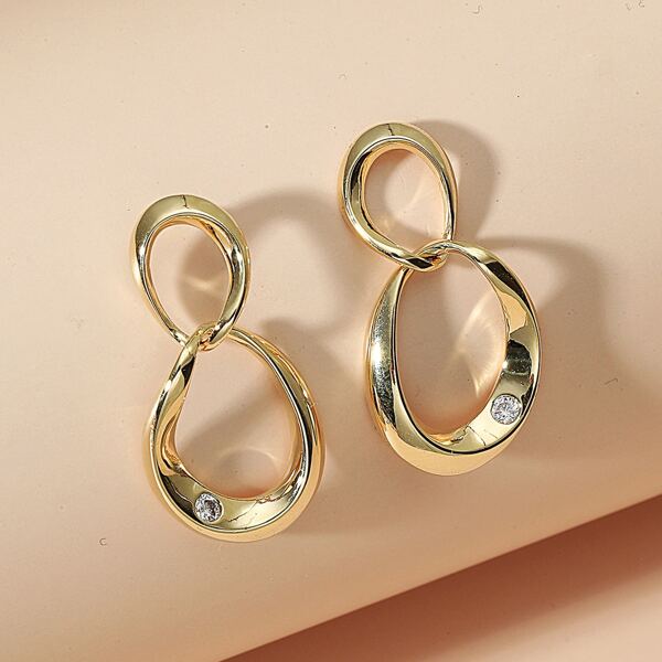 

Zircon Detail Chain Link Earrings, Gold