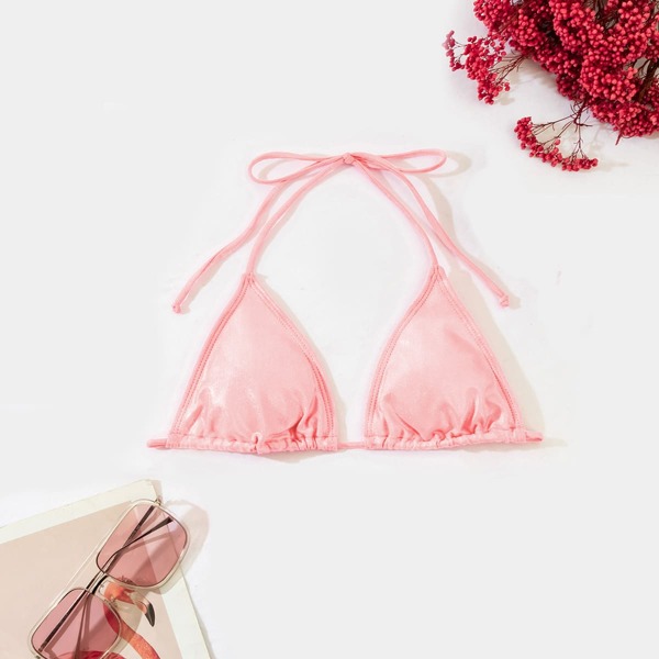 

Metallic Triangle Bikini Top, Baby pink