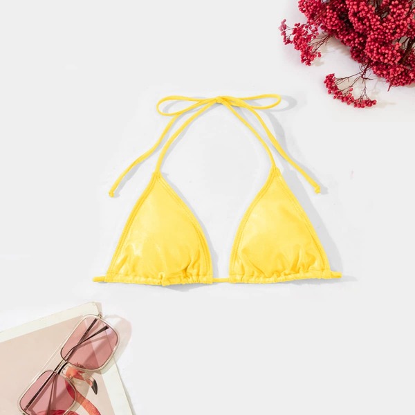 

Metallic Triangle Bikini Top, Yellow