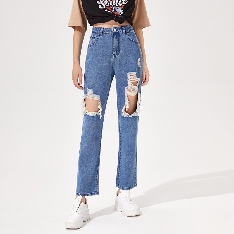 

Ripped Button Fly Jeans, Medium wash