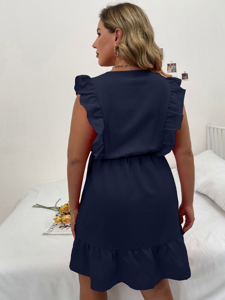 Breezaya Vestido unicolor ribete con fruncido - Azul Marino - Añade 2