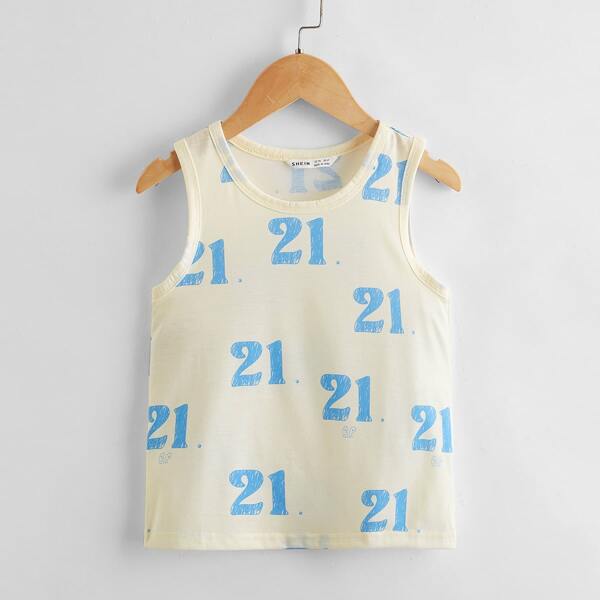 

Toddler Boys Number Print Tank Top, Apricot
