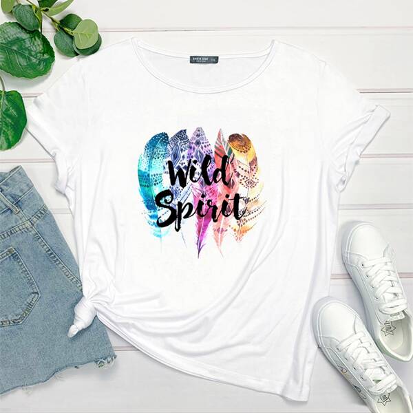 

Plus Feather & Letter Graphic Tee, White