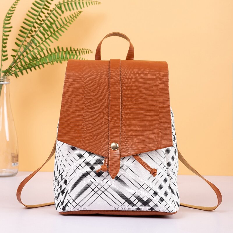 

Plaid Drawstring Backpack, Brown