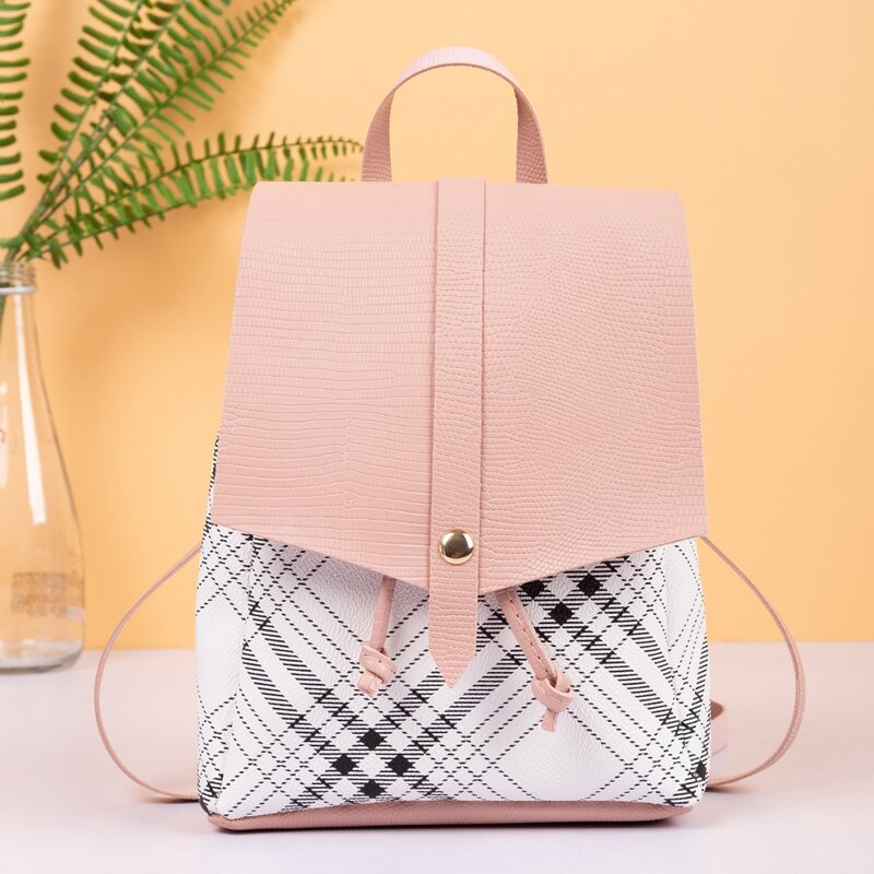 

Plaid Drawstring Backpack, Pink