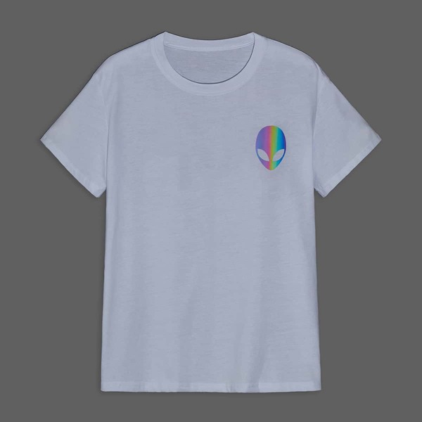 

Men Reflective Alien Print Tee, White