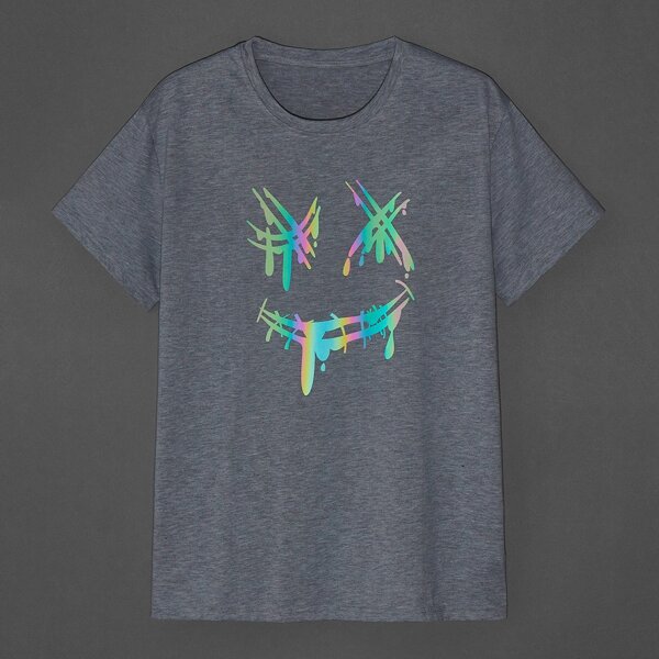 

Men Reflective Cartoon Graphic Tee, Grey