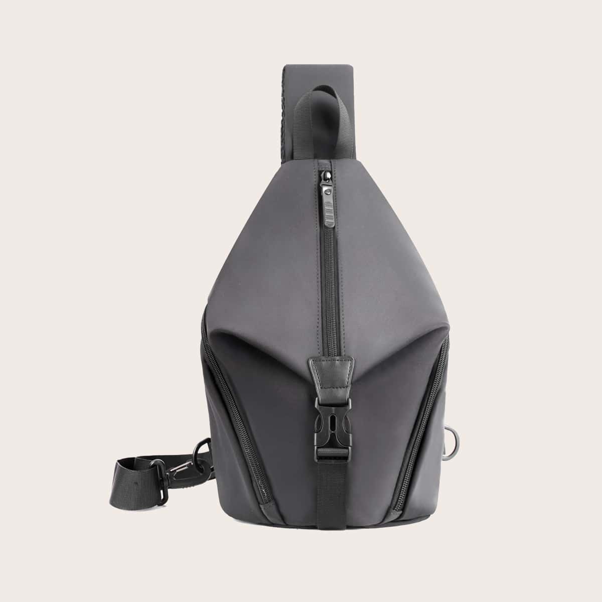 

Guys Buckle Decor Sling Bag, Grey