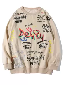 Manfinity EMRG Men Slogan Graphic Sweatshirt - Khaki - View 1