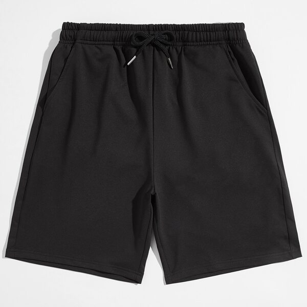 

Men Slant Pocket Drawstring Waist Track Shorts, Black