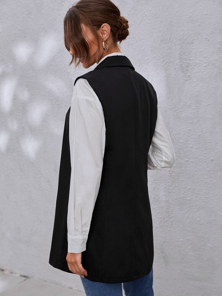 Blazer con botón sin manga sin camisa - Negro - Añade 2