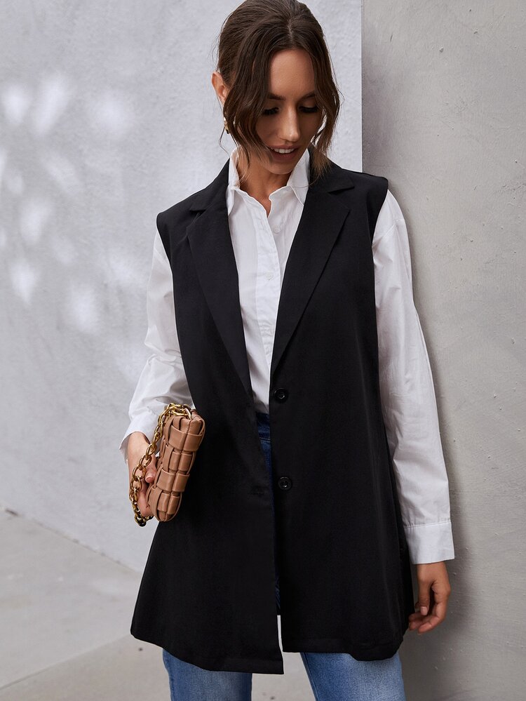 Blazer con botón sin manga sin camisa - Negro - Añade 4