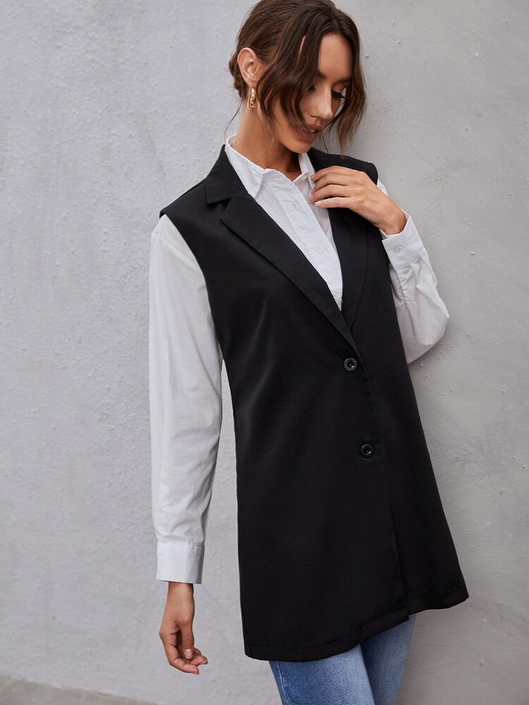 Blazer con botón sin manga sin camisa - Negro - Añade 5