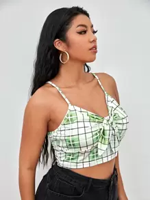 SHEIN Plus Plaid Knot Front Crop Cami Top - Multicolor - View 1