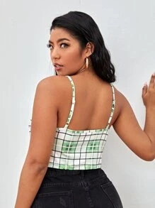 SHEIN Plus Plaid Knot Front Crop Cami Top - Multicolor - View 2