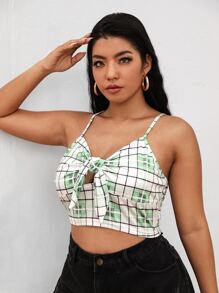 SHEIN Plus Plaid Knot Front Crop Cami Top - Multicolor - View 4