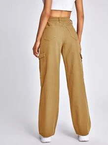Jeans con bolsillo lateral con solapa cargo mezclilla - Caqui - Ver 2