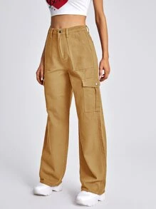 Jeans con bolsillo lateral con solapa cargo mezclilla - Caqui - Ver 3