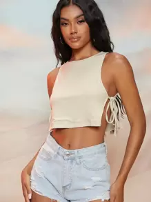 SHEIN SXY Top corto de canalé con abertura con lazo