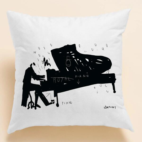 

Piano Print Cushion Cover Without Filler, Black and white