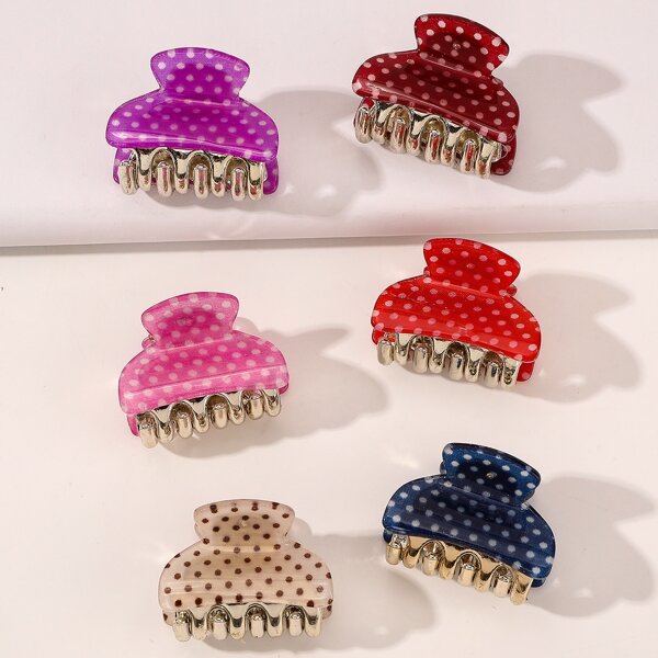 

6pcs Polka Dot Print Hair Claw, Multicolor