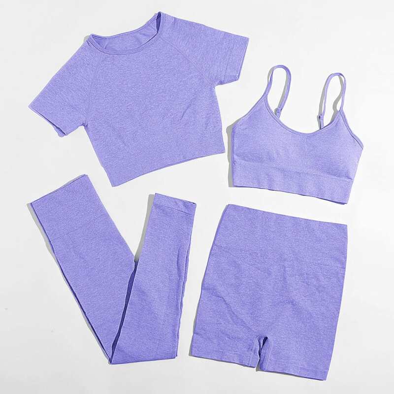 

4pcs Solid Sports Set, Purple