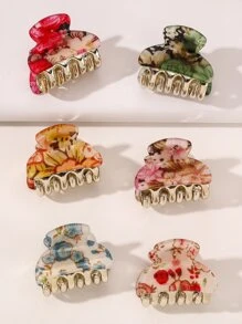 6pcs Random Color Ditsy Floral Pattern Mini Hair Claw Clip Street Tiaras Valentine's Day Valentines Hair Clips Hair Jaw Clip Hair Clamps Hair Clutch Hair Catcher Clip, School Stuff, College Fall Winter Hair Accessories For Women For Vacation Outfits Woman - Multicolor - View 1