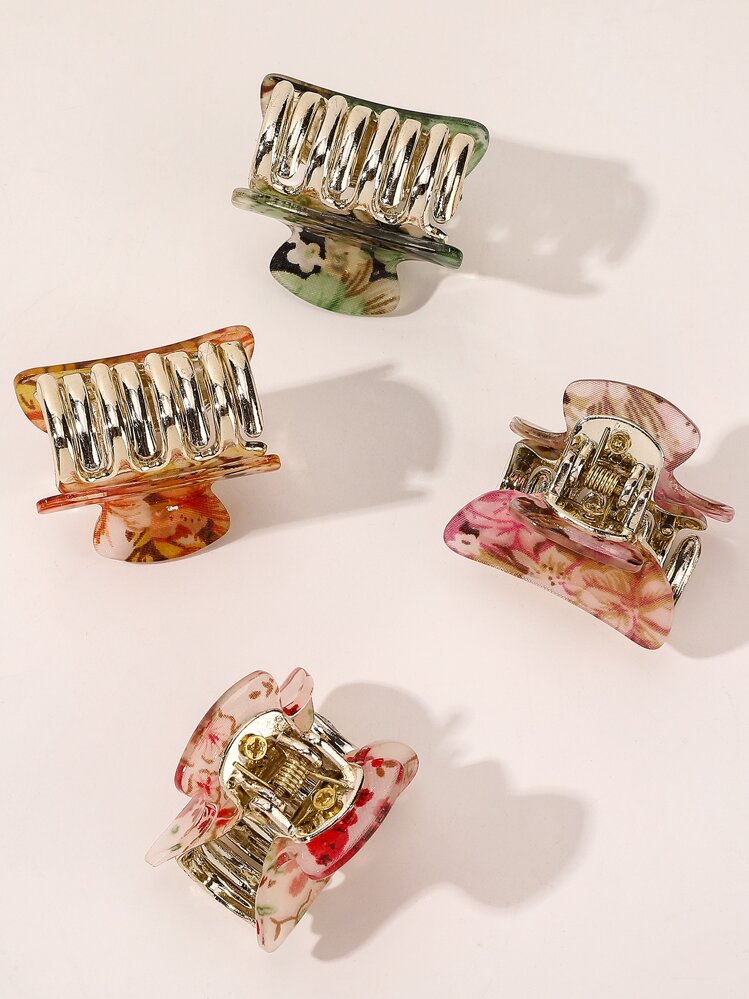 6 件随机颜色碎花图案迷你发夹街头头饰情人节情人发夹发夹发夹发夹发夹接发夹，学校用品，学院秋冬发饰女士度假装女士 - 彩色 - 查看 3