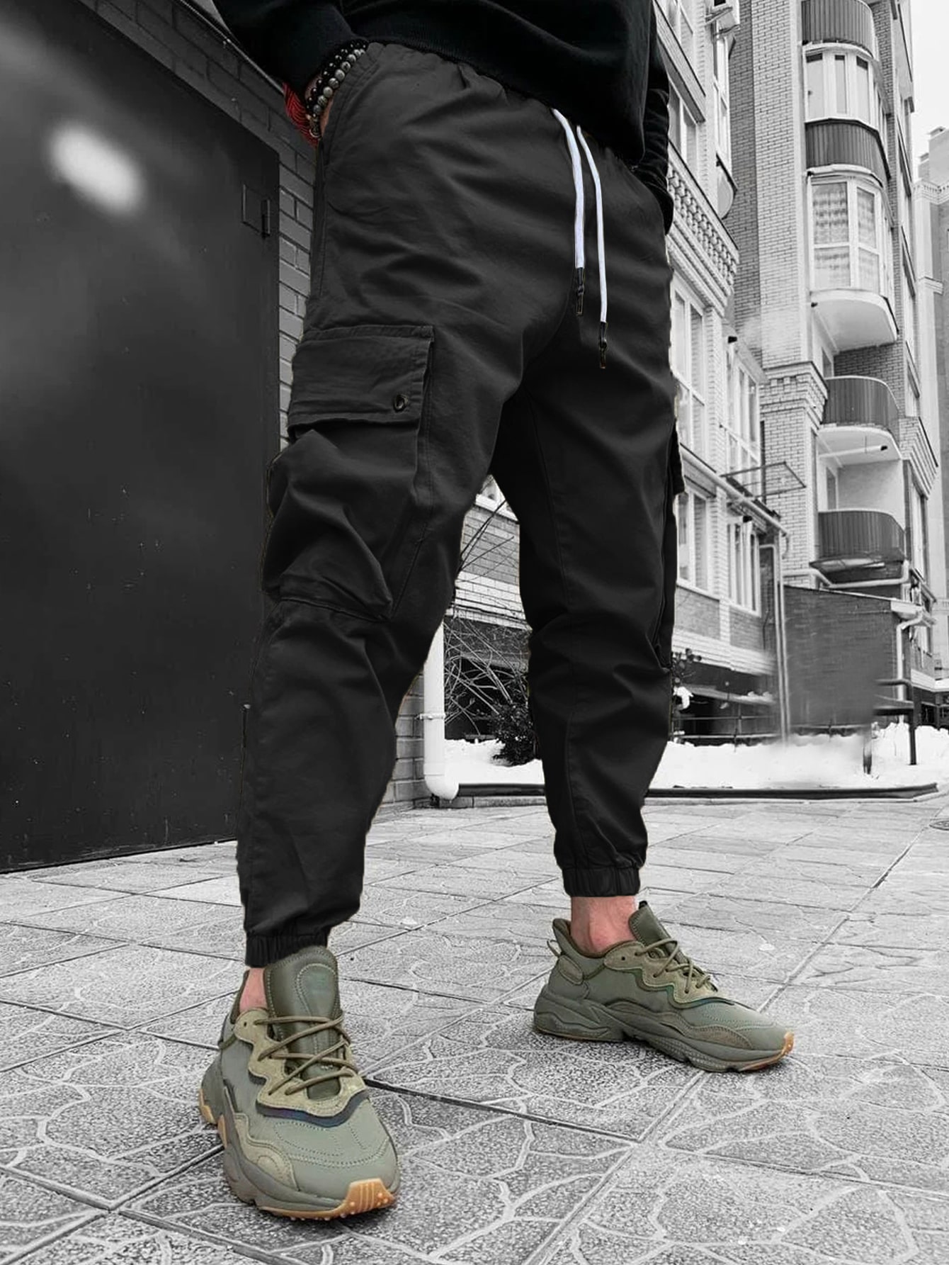 black drawstring cargo pants