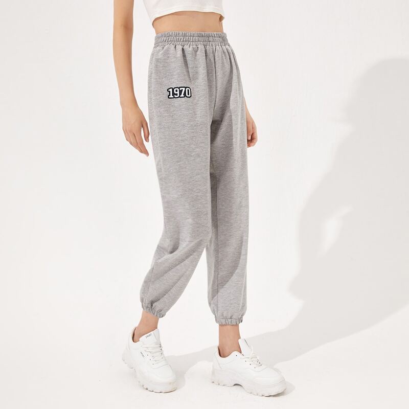 

Number Elastic Waist Sweatpants, Light grey