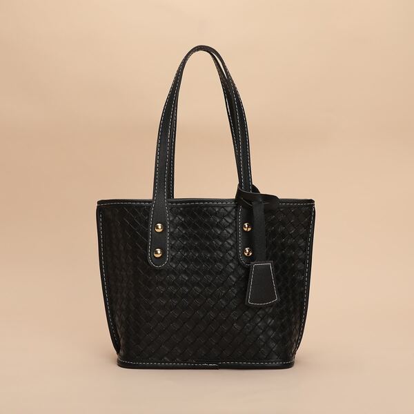 

Braided Embossed Bucket Bag, Black