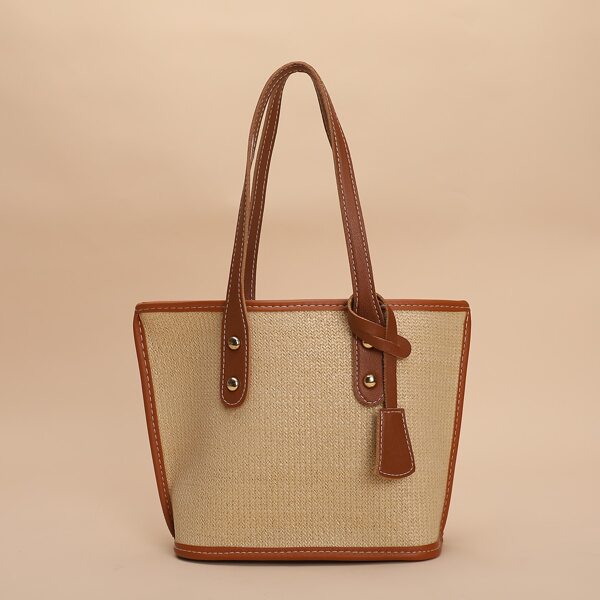 

Studded Decor Straw Design Shoulder Bag, Khaki